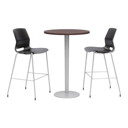 Kfi KFI 20-1/2" Round Bistro Table & 2 Barstool Set, Espresso Table With Black Stools OLTFL30RD-B1922-SL-41-7933K-2-OL2700BR-